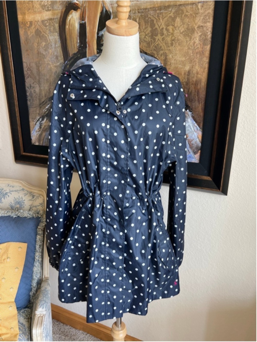 NWOT Joules Navy Polka Dot Raincoat Size 12